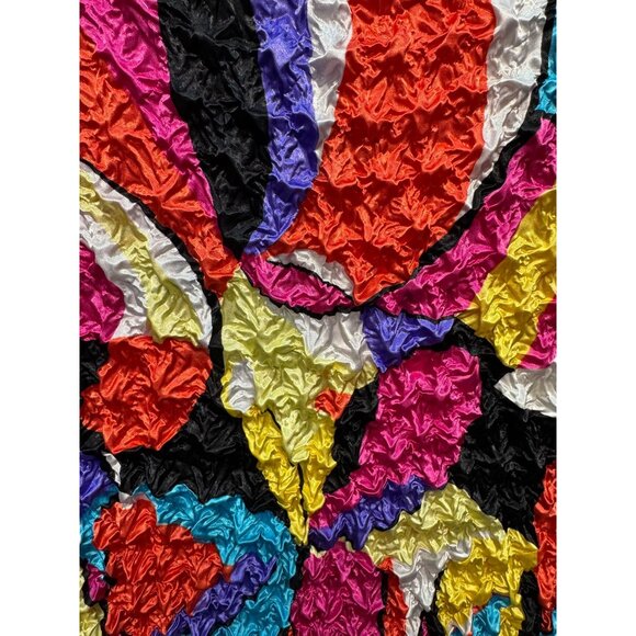 Colorful Multicolor Crinkle Shrug Top Abstract Pattern & Short Sleeves By F.C - Picture 3 of 8